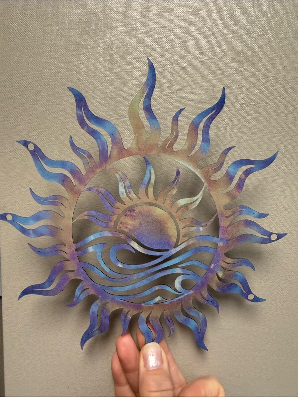 Handcrafted Sun & Waves Metal Wall Art - Purple Blue Accent